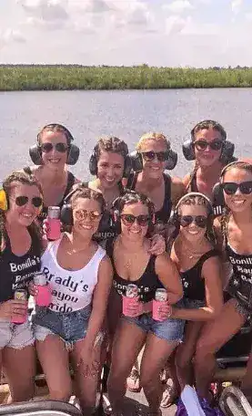 Group of friends on airboat adventure